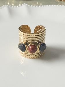 bague large pierre gris brique doré
