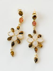 Boucles pierres Isis marron doré