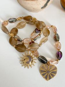 Bracelet 3 rangs beige doré