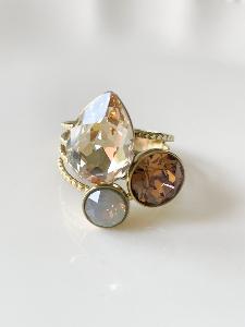 Bague cristal goutte beige doré