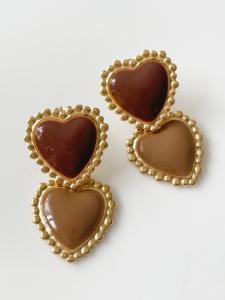 Boucles coeur duo marron doré