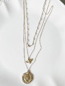 Collier 3 rangs oiseau doré