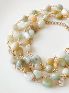 Collier sautoir bracelet pierres Sweet vert doré