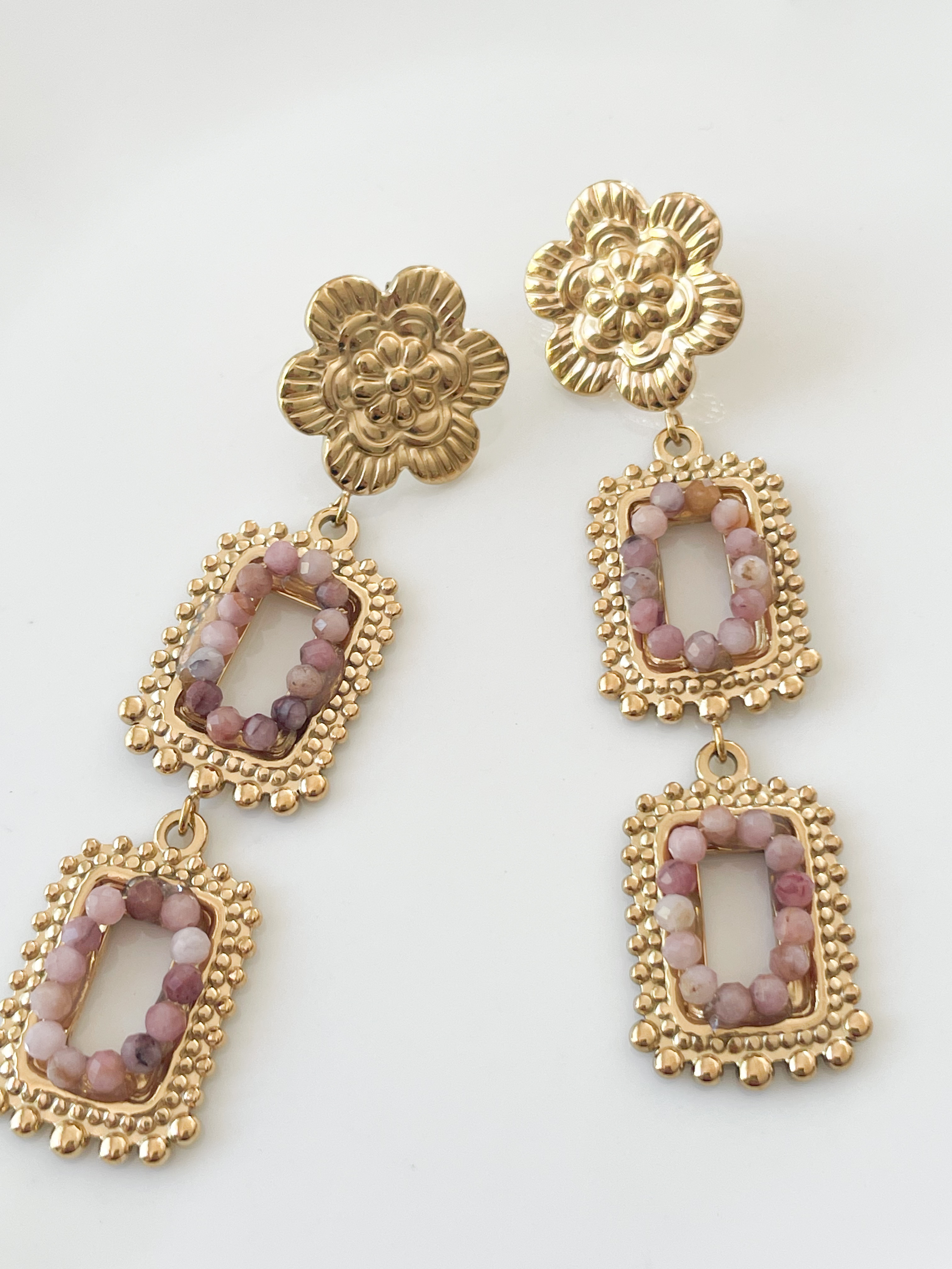Boucles pierres garden rose doré