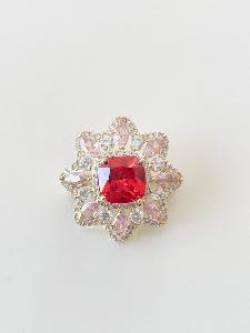Broche couture rose rouge doré