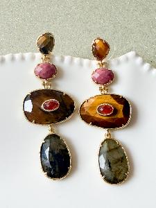 boucles pierres Jaipur oeil de tigre doré