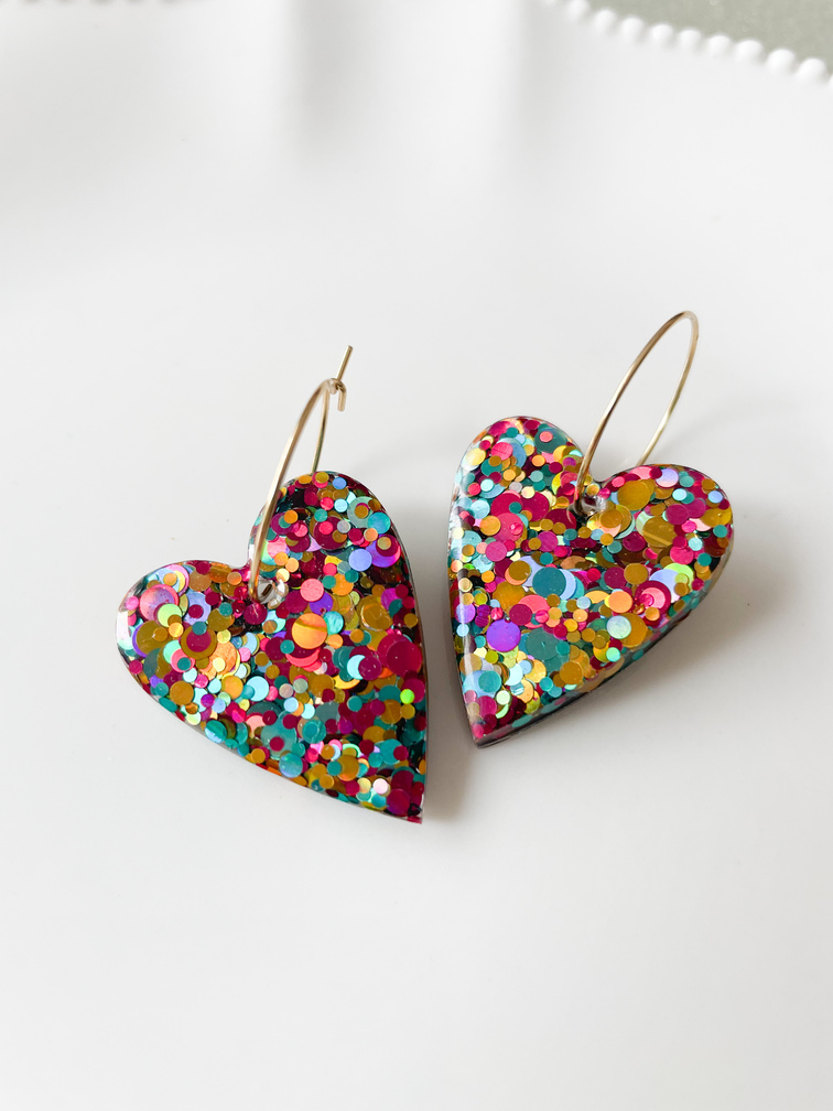 boucles créoles coeur paillettes multi