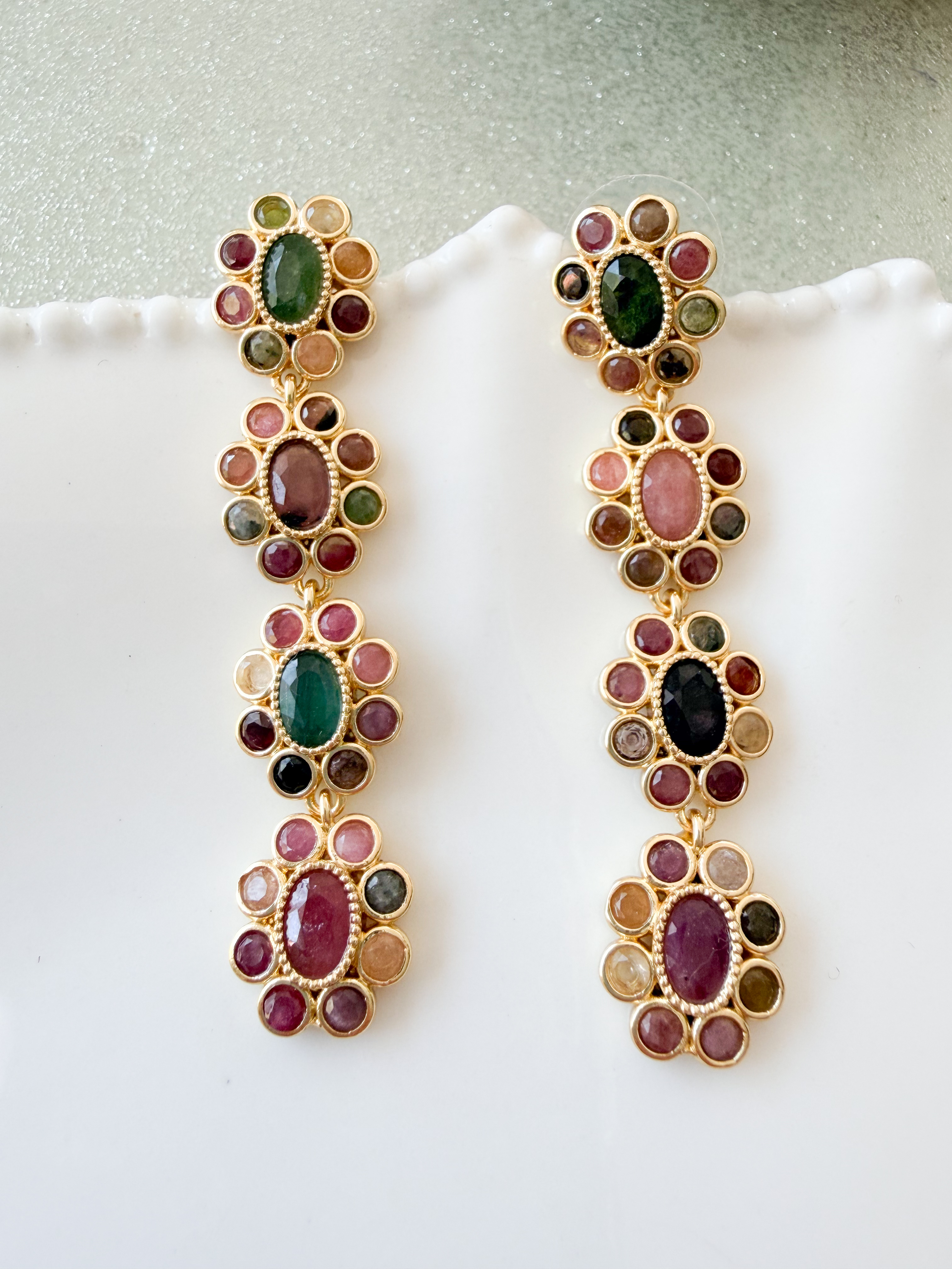 Boucles pierres fleurs doré