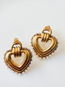 boucles coeur perles blanc doré