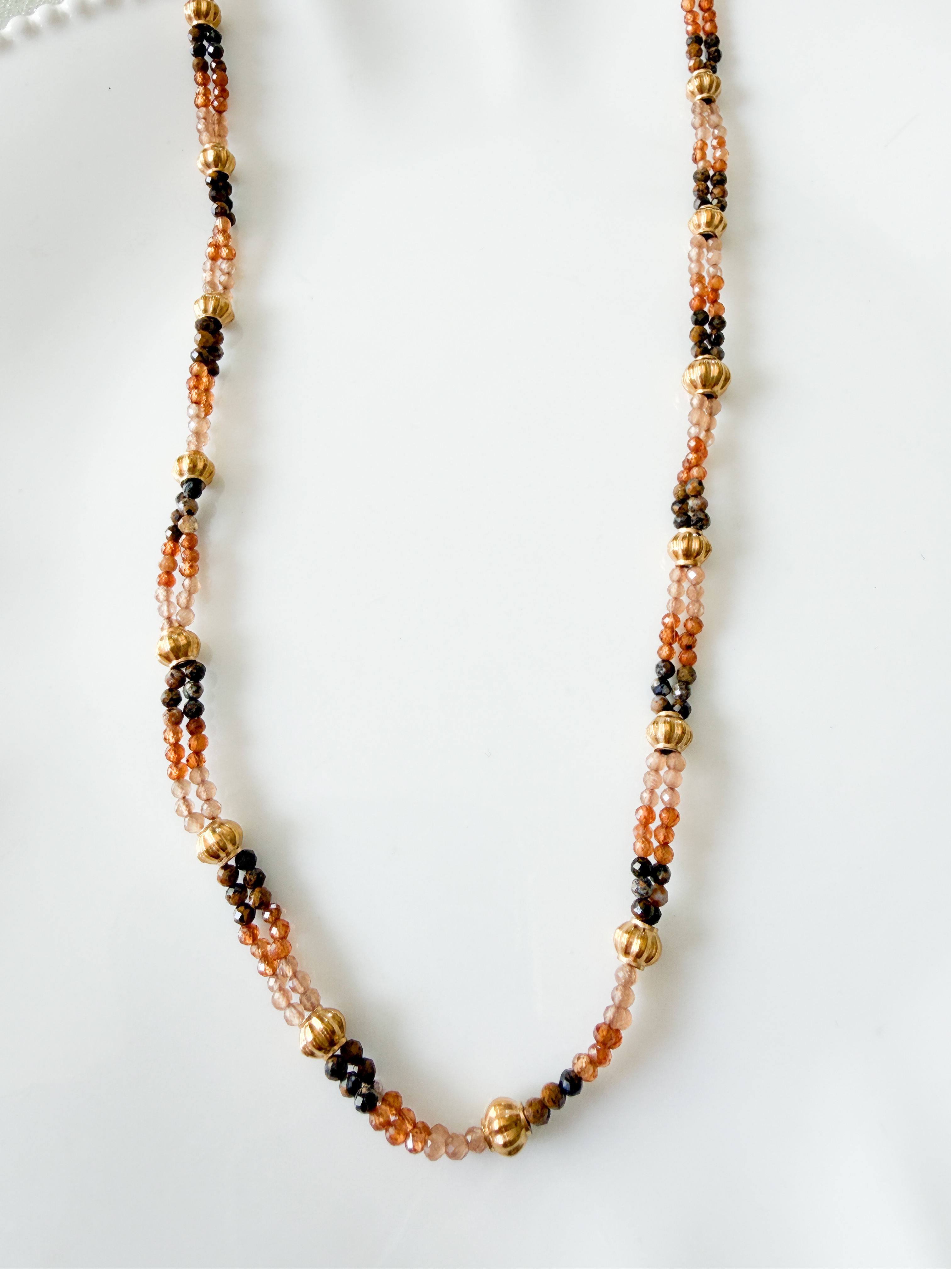 Collier pierres 3 tons marron doré