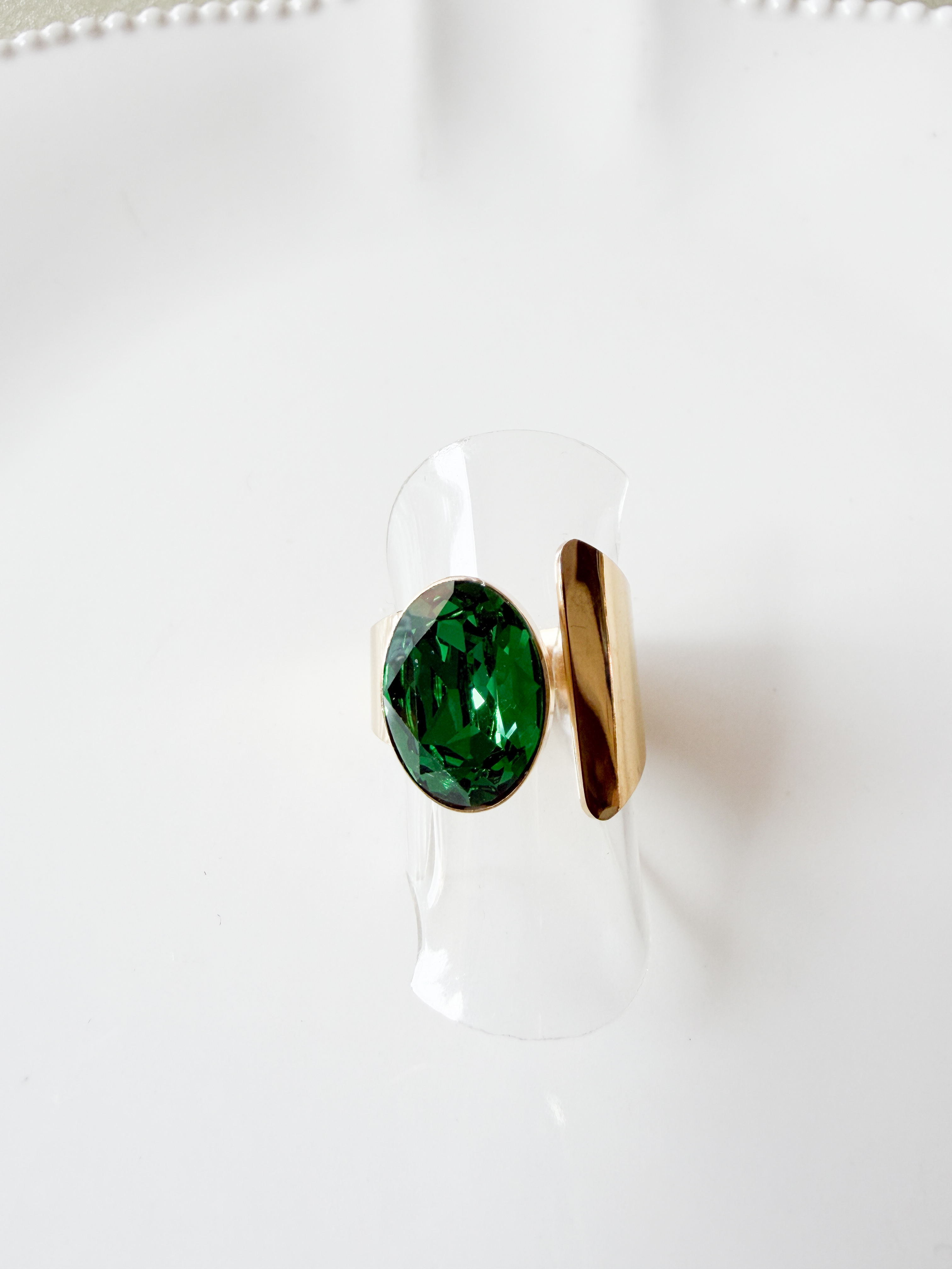 Bague cristal ovale vert doré