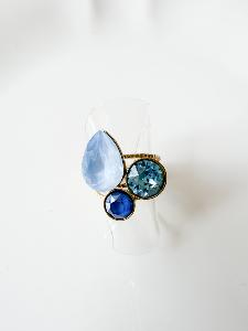 Bague cristal goutte bleu ciel doré