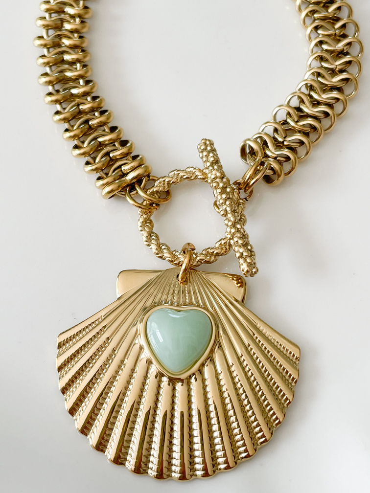 Collier coquillage bleu doré
