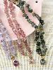 Collier cristal pierres kaki doré