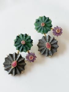 boucles pierres Fleurs multi doré