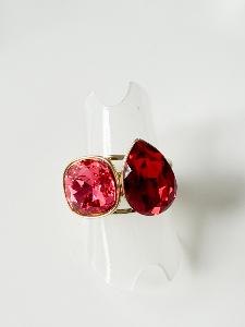 Bague cristal double framboise doré