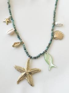 collier étoile de mer kaki doré