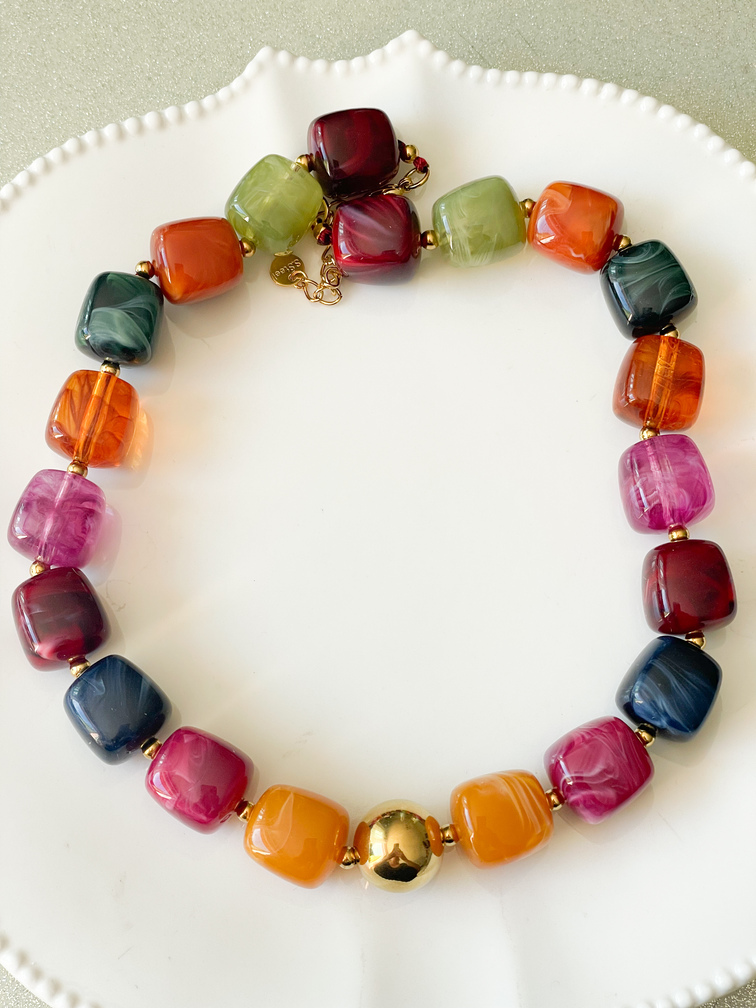 Collier perles multi automne doré