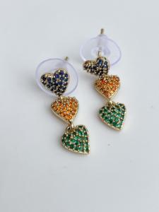 boucles 3 coeurs strass colorés doré