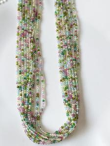 Collier sautoir perles rose vert doré