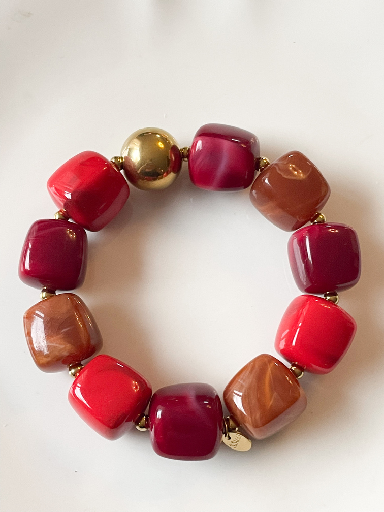 Bracelet perles duo bordeaux moka doré