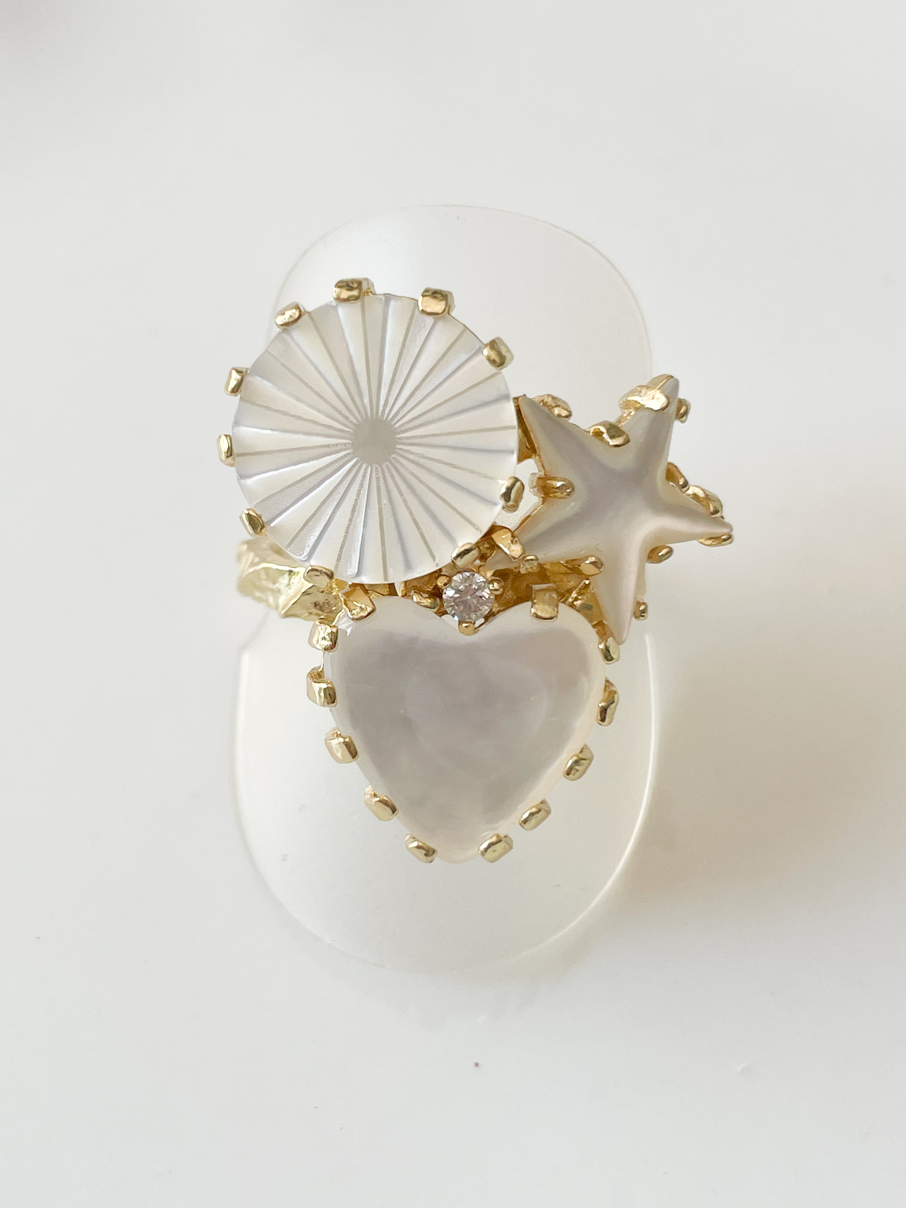 Bague coeur nacré doré