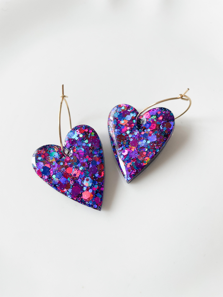 boucles créoles coeur paillettes bleu