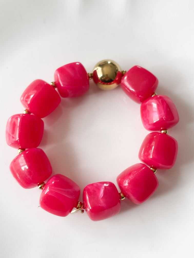 Bracelet perles rose framboise doré