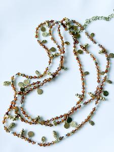 Collier sautoir pierres cognac doré