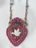 Collier Mexicain coeur oiseau rose doré