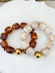 Bracelet perles beige doré