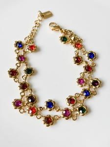 Bracelet fleurs multicolore doré