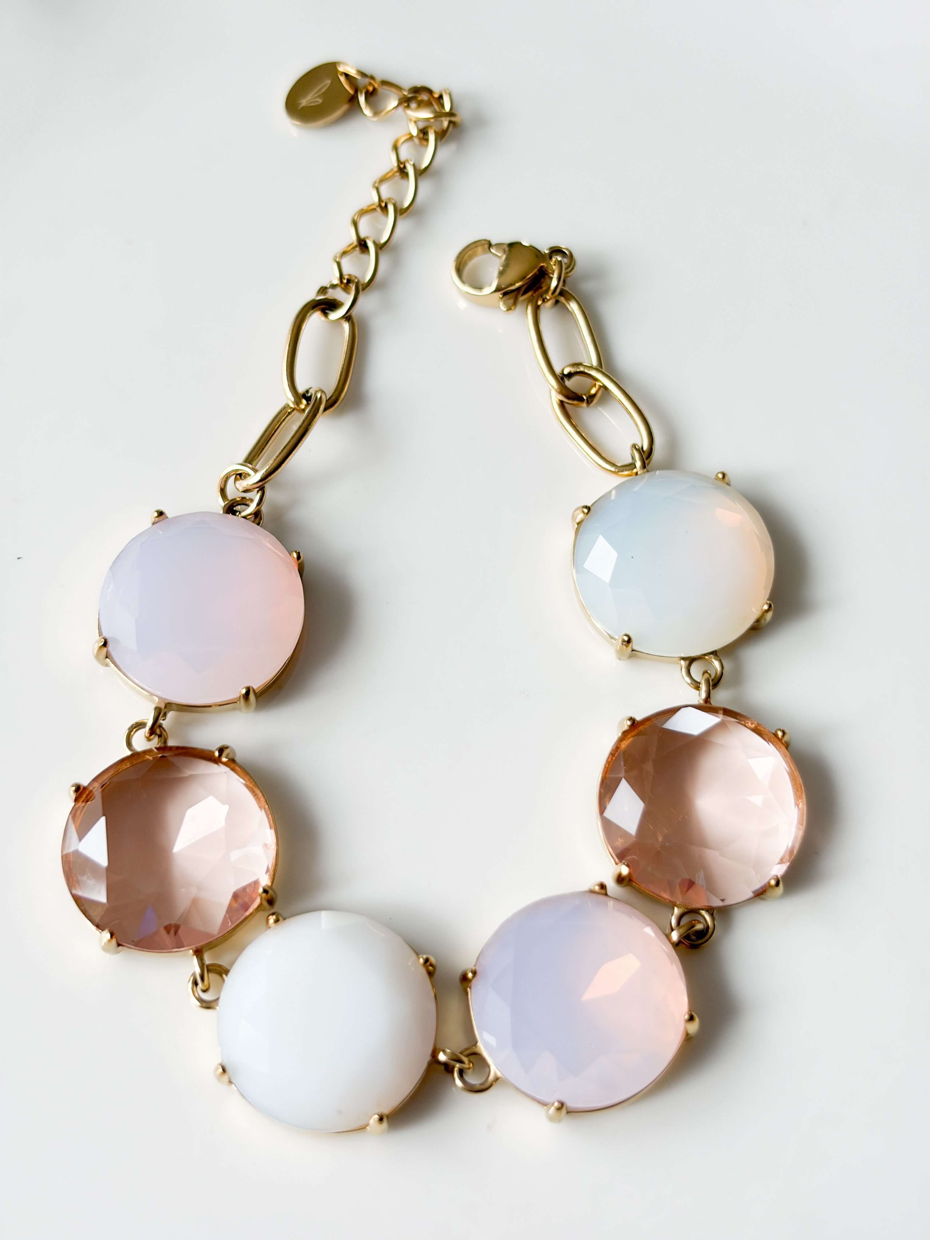 Bracelet cristal rond rose opaque doré