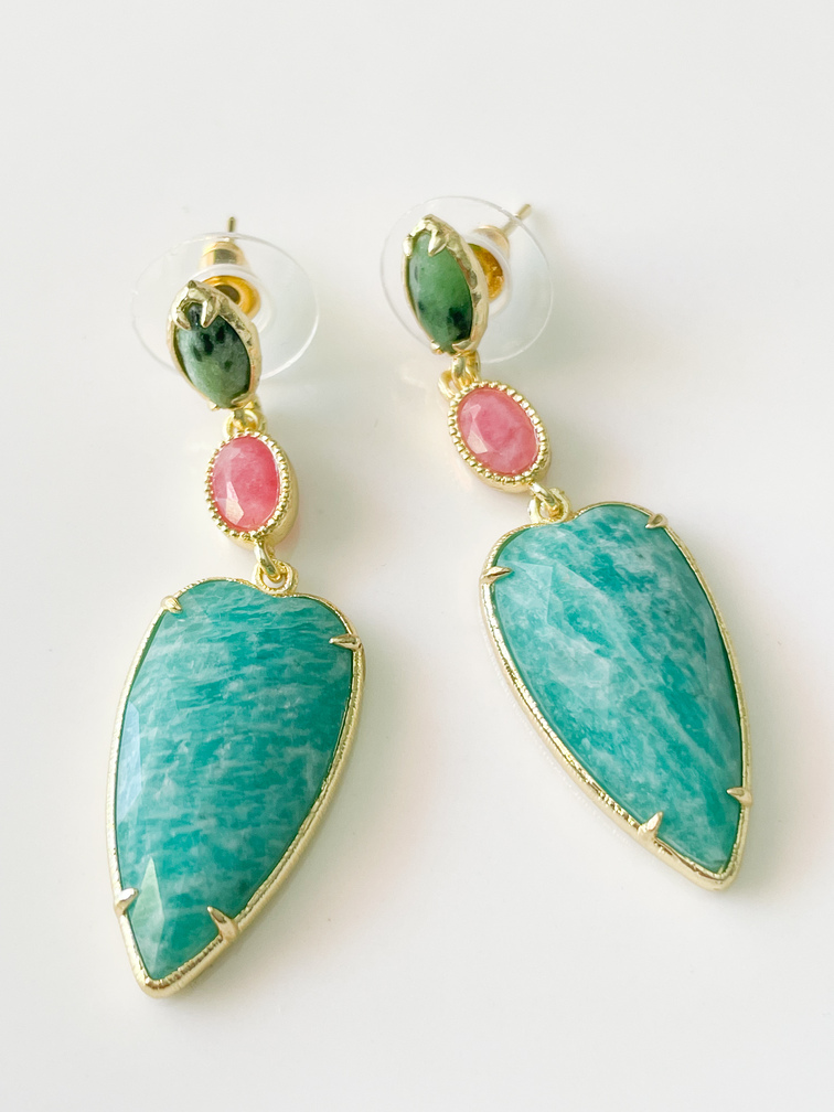 Boucles coeur pierre turquoise doré