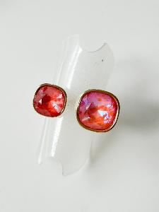 Bague cristal duo corail doré