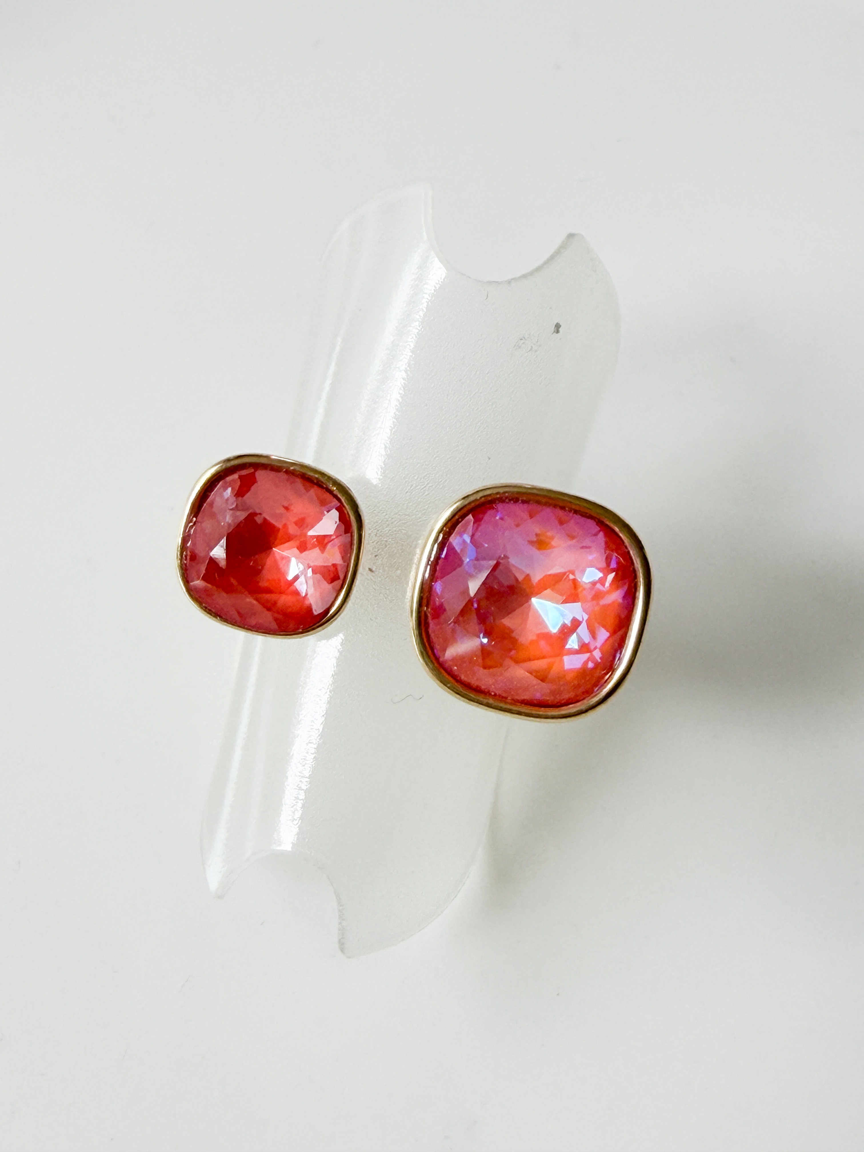 Bague cristal duo corail doré
