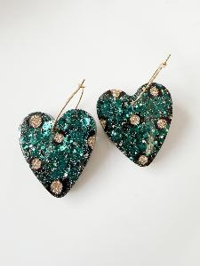 Boucles créoles coeur graou vert du live