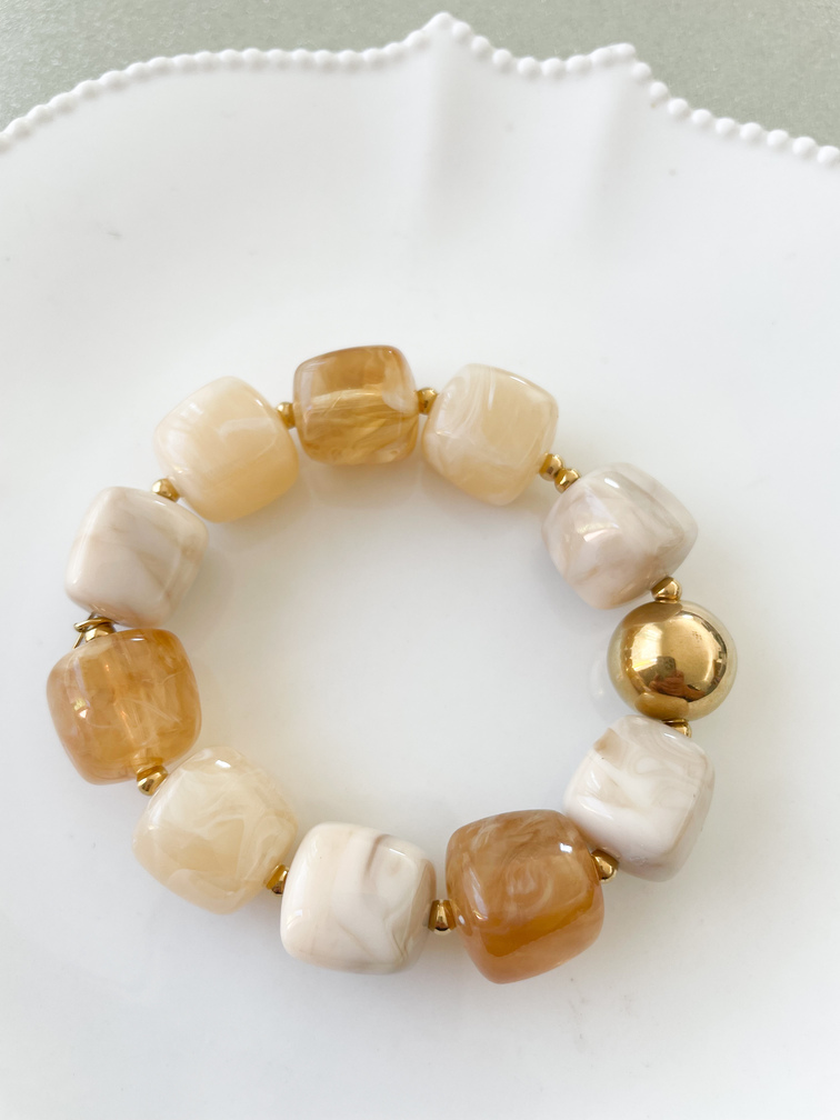 Bracelet perles duo crème 2 tons doré