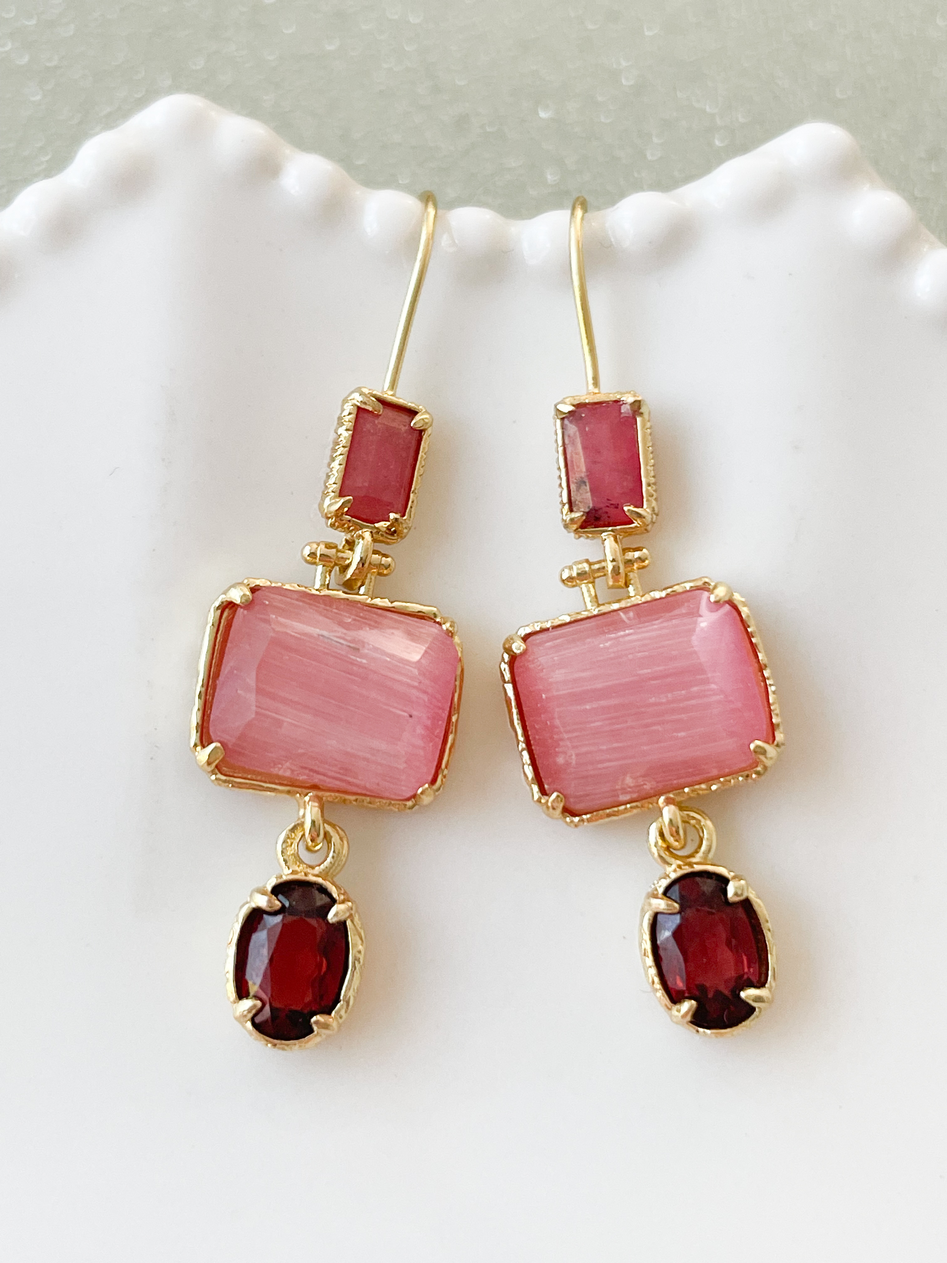 Boucles pierres Sybille rose doré 