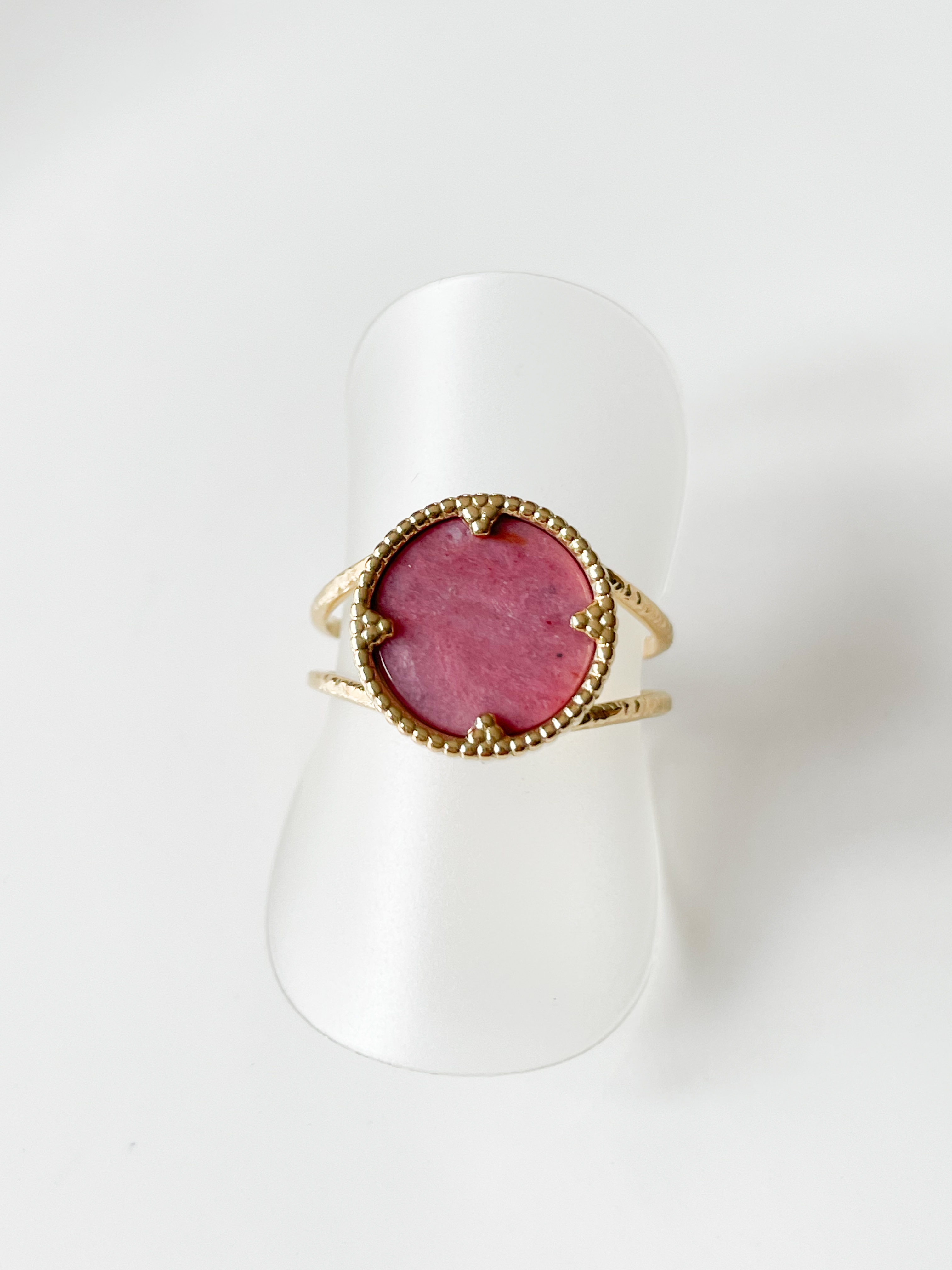 Bague ronde Rhodonite doré
