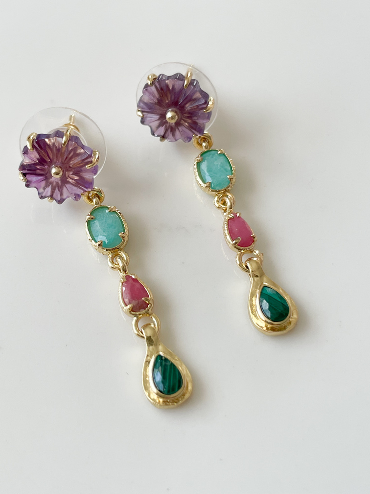 Boucles pierres Mimi fleurs doré