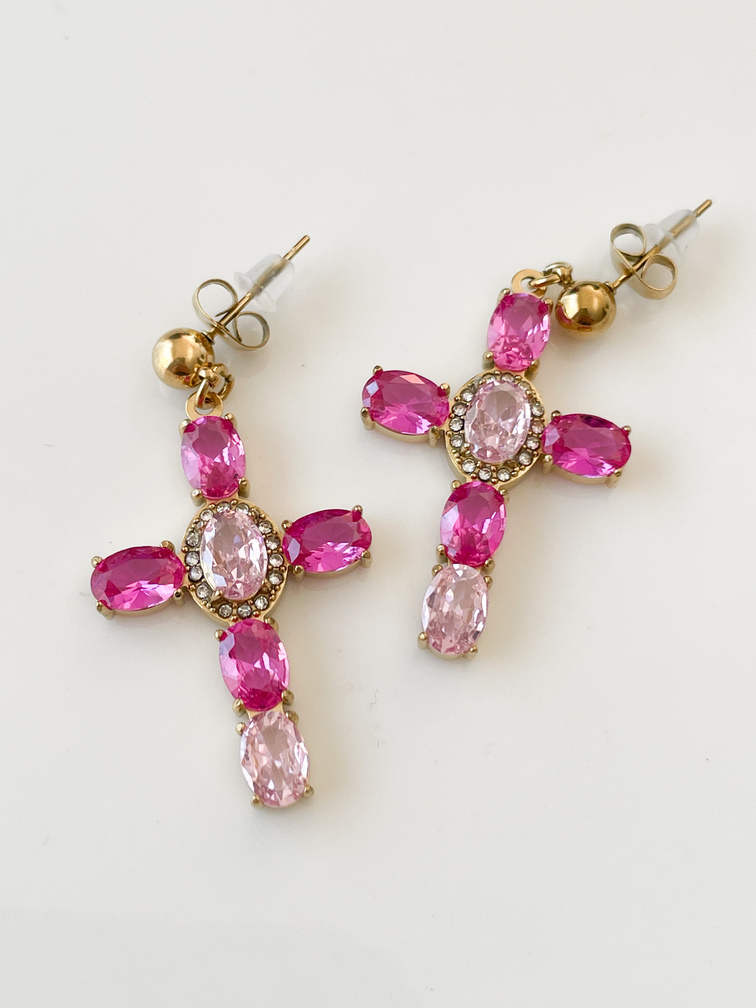 boucles croix rose doré