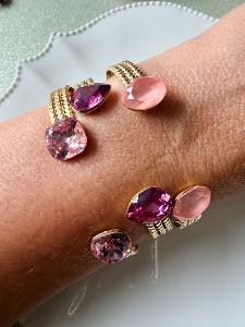 Bracelet cristal large rose carré doré