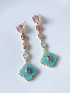 Boucles Bali pierres long turquoise doré