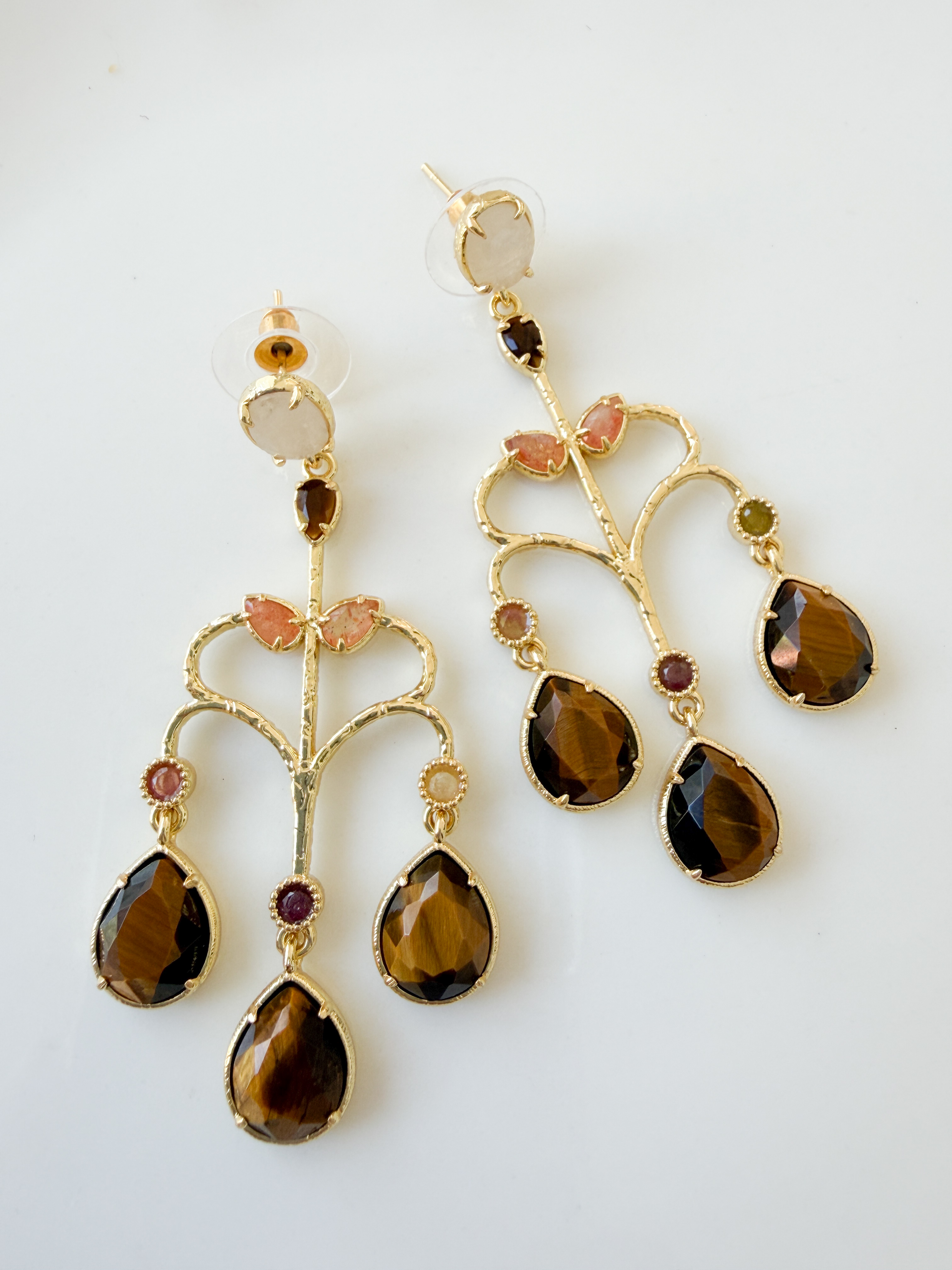 Boucles pierres Chandelier marron doré