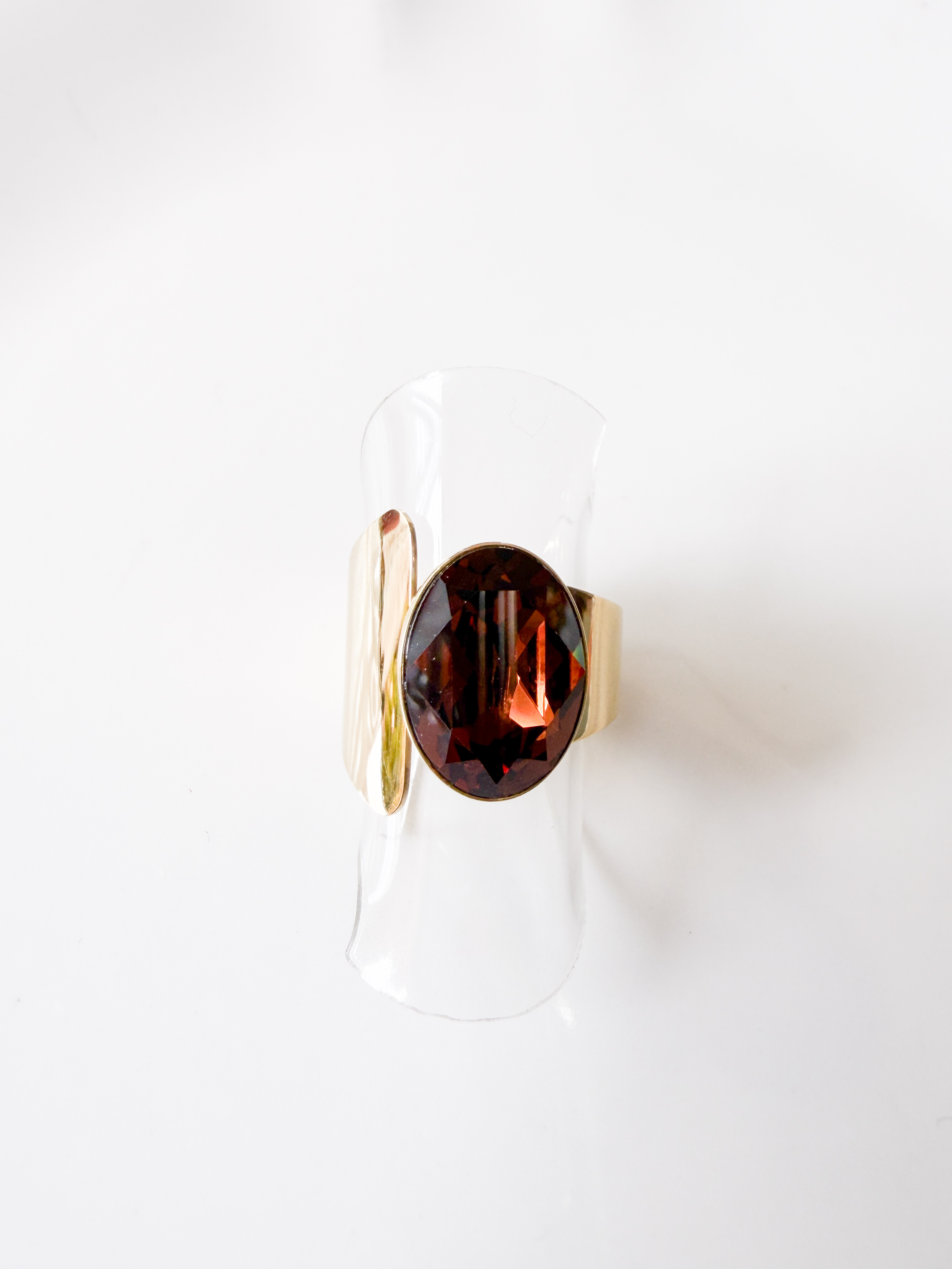 Bague cristal ovale marron doré