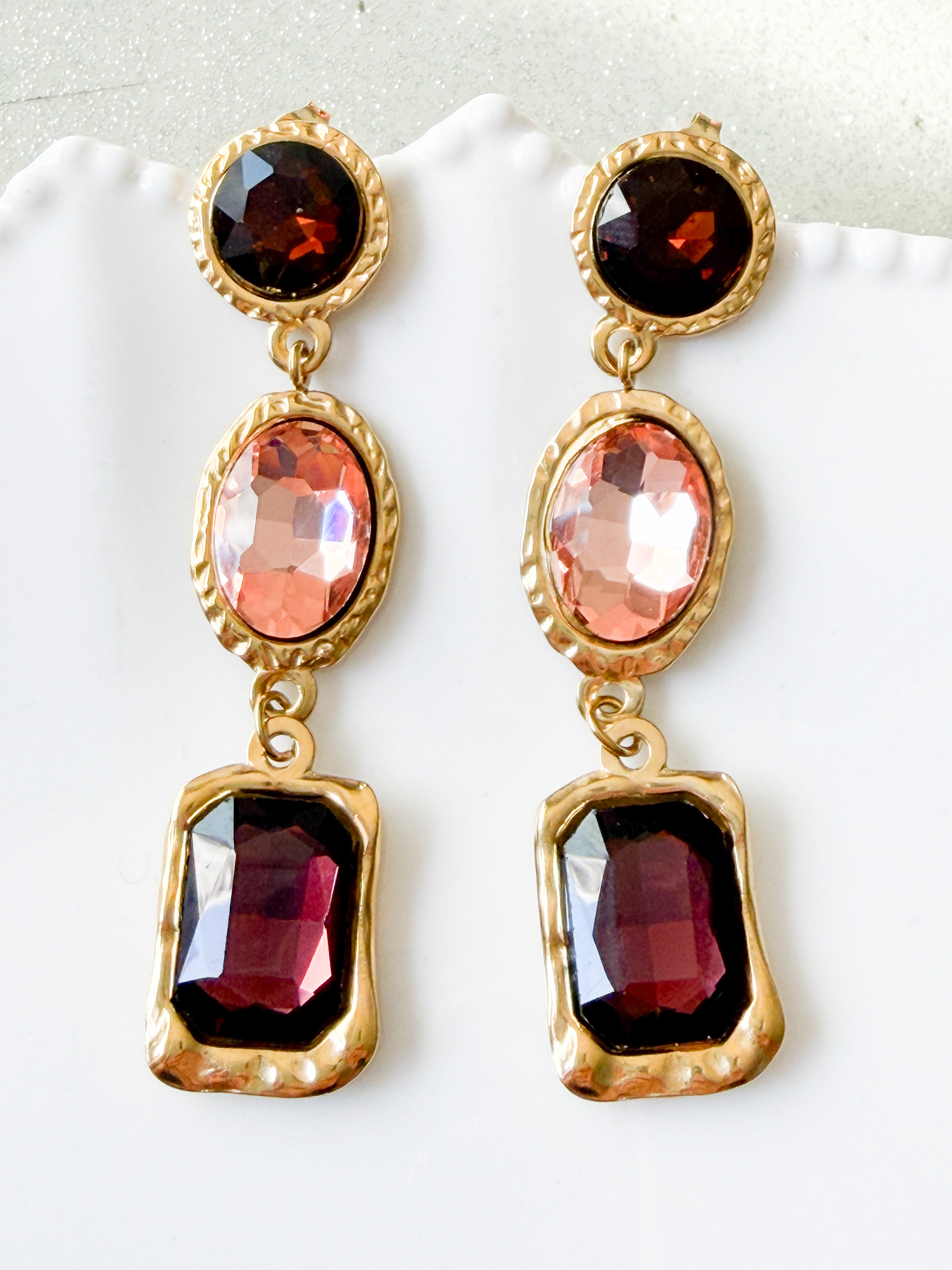 Boucles strass marron doré