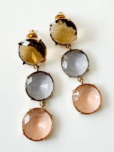 Boucles cristal rondes marron gris doré
