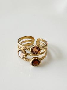 bague cristal Triple marron doré