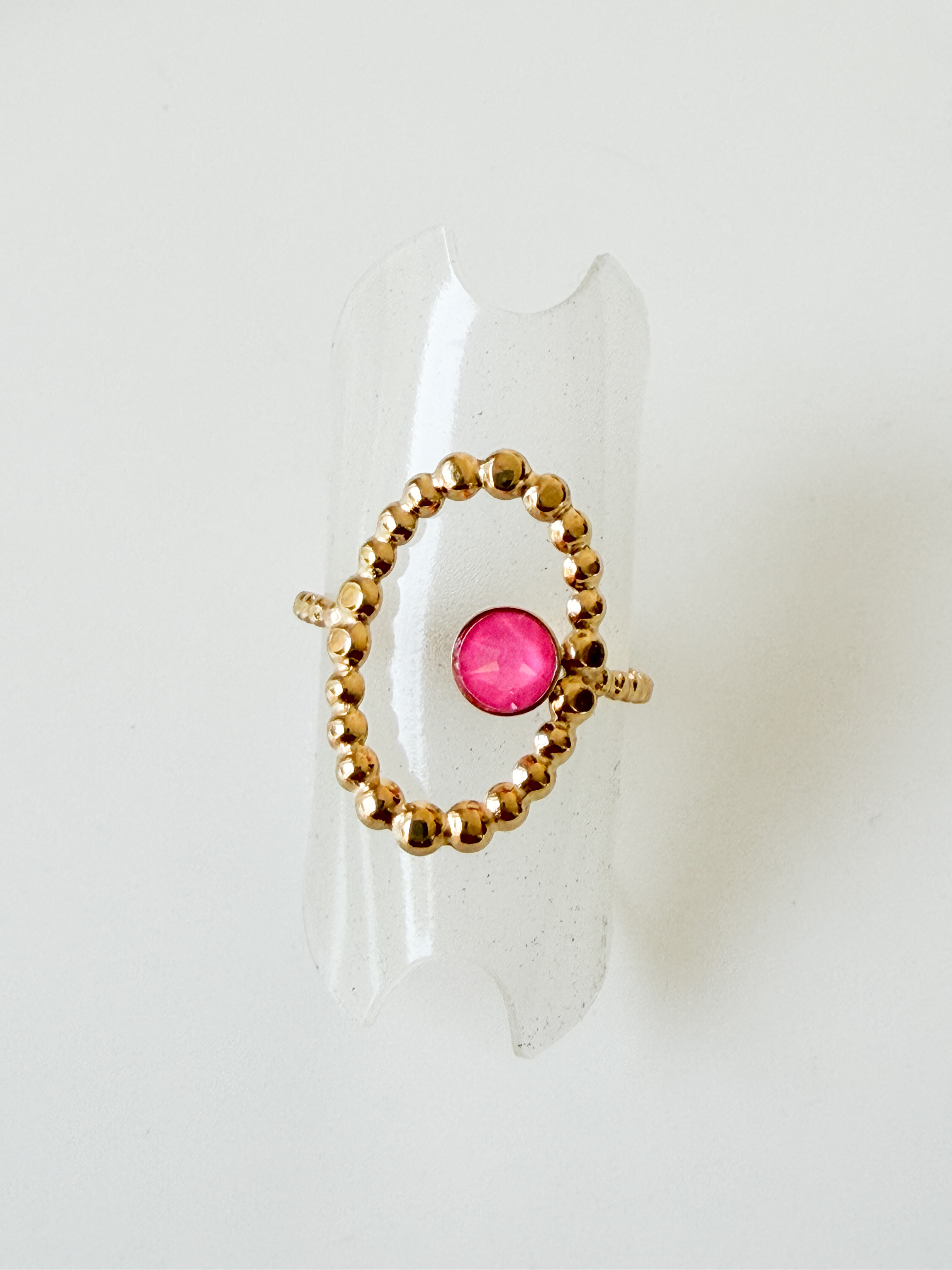 Bague cristal torsadé rose fluo doré